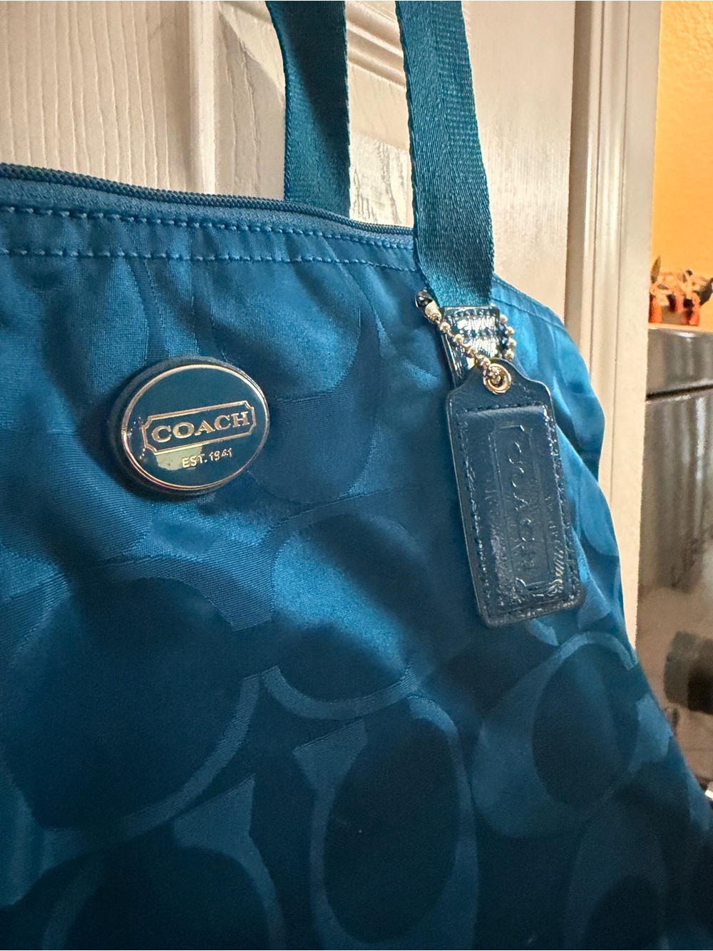 Coach Teal Signature Tote with Logo Hardware